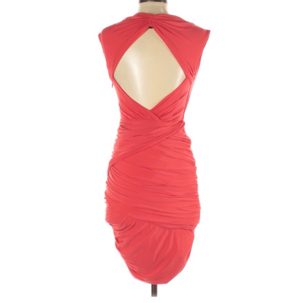 BCBGMaxAzria Lou Poppy Orange Ruched Bodycon Dress Size Small - Picture 4 of 8